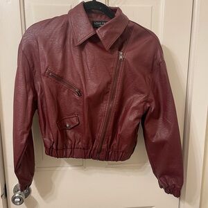Love Tree Women's Deep Red Faux Leather Bomber Jacket